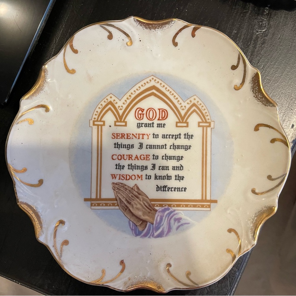 Source Unknown White and Gold Serenity Prayer Decorative Plate